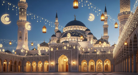 Night view of the Blue Mosque in Abu Dhabi, United Arab Emiratesの素材