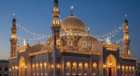 Mosque at night in Abu Dhabi, United Arab Emirates. The mosque is the largest mosque in UAE.の素材