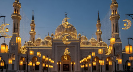 Night view of the Sheikh Zayed Mosque in Abu Dhabi, United Arab Emiratesの素材
