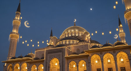 Hagia Sophia mosque in Istanbul, Turkey at night with moon and starsの素材