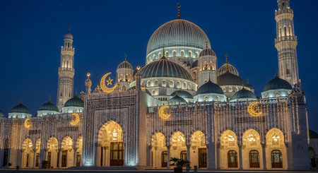 Night view of the Sultan Ahmed Mosque in Muscat, Sultanate of Omanの素材
