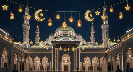 3D rendering of the Blue Mosque at night in Istanbul, Turkeyの素材