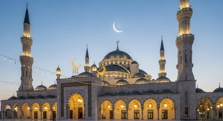 Panorama of the Sultan Ahmed Mosque in Istanbul at dusk, Turkeyの素材