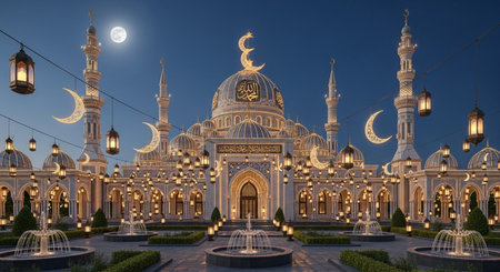 3D rendering of the mosque at night in Abu Dhabi, United Arab Emiratesの素材
