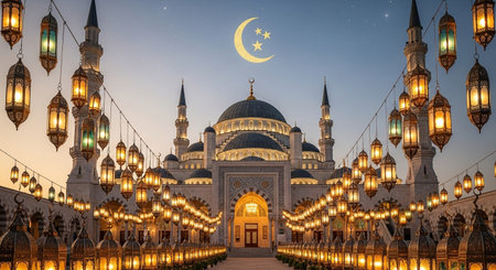Night view of the Sultan Ahmed Mosque in Istanbul, Turkey. The mosque is the largest mosque in the world.の素材