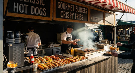 Street food stall in Frankfurt, Germany.の素材