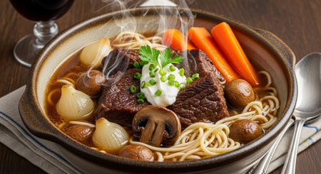 Beef Bourguignon Soup with Vegetables and Mushroomsの素材