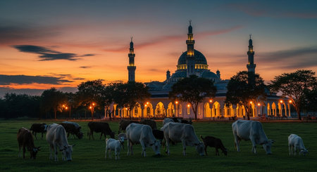 Sunset at Masjid Jamek Mosque in Kuala Lumpur, Malaysiaの素材