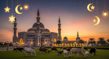 Ramadan Kareem, Eid al-Adha. Mosque in the evening.の素材