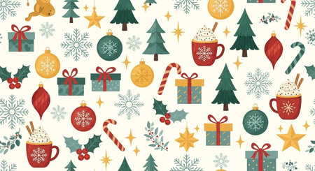 Seamless pattern with Christmas elements. Vector illustration in cartoon style.の素材