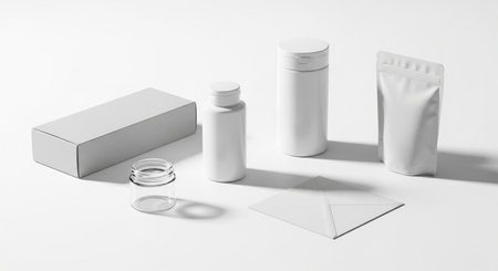 Blank white cosmetic bottle mockup on white background. 3d renderingの素材