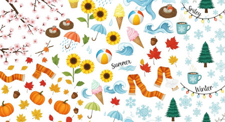 Seamless pattern with autumn elements on white background. Vector illustration.の素材