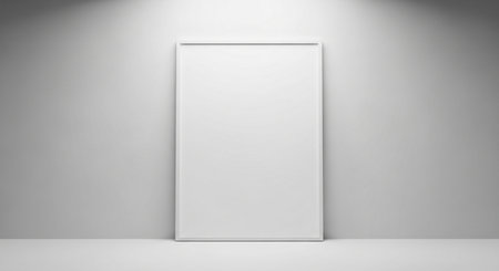 Blank photo frame on white wall background. 3d render illustrationの素材