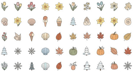 Set of hand drawn doodle autumn icons. Vector illustration.の素材