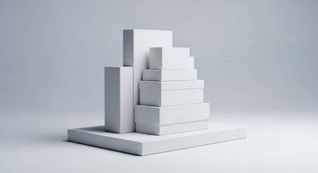 3d render of white building blocks on grey background. Minimal concept.の素材