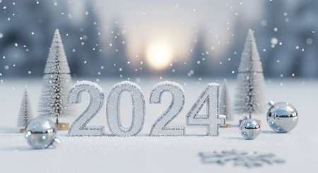 Happy New Year background with christmas tree and snowflakes.の素材