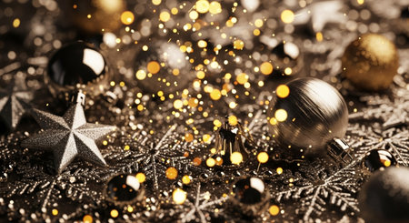 Christmas decoration on a black background, close-up. New Yearの素材