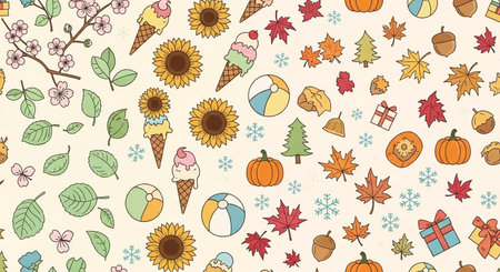 Seamless pattern with hand drawn autumn elements. Vector illustration.の素材