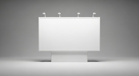 Blank advertising stand on grey background. 3D rendering illustration.の素材