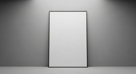 3d render of a blank picture frame leaning on a gray wallの素材