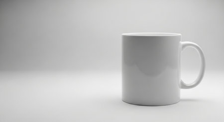 White mug mockup on white background. 3d rendering. Computer digital drawing.の素材