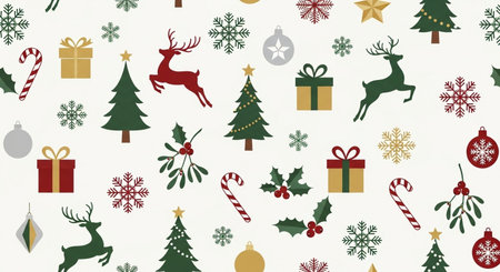 Seamless christmas pattern with reindeer and christmas elementsの素材