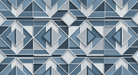 Seamless geometric pattern with 3d paper cut elements in blue colorsの素材