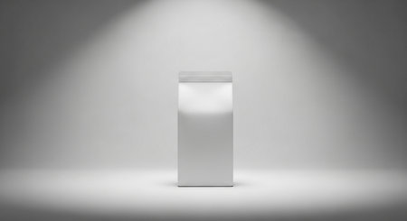 Blank white packaging box mockup on white background. 3D renderingの素材