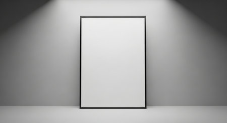 Blank picture frame on white wall background. 3d render illustrationの素材
