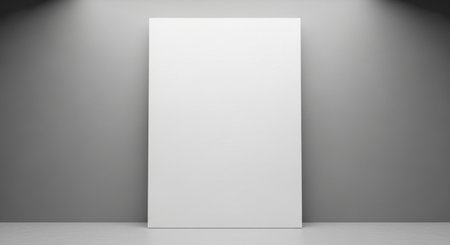 Blank white poster on a gray wall. 3d render illustrationの素材