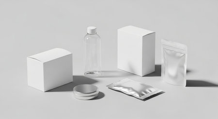 Blank white cosmetic containers on a gray background. 3d renderingの素材