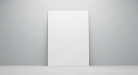 Blank white poster leaning on a gray wall. 3d renderingの素材