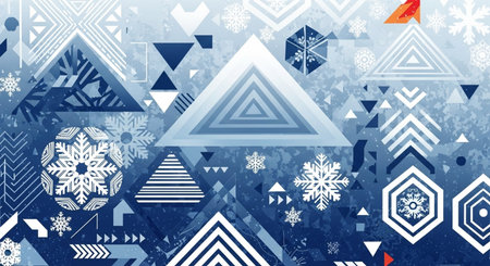 Winter background with snowflakes and geometric elements. Vector illustration.の素材