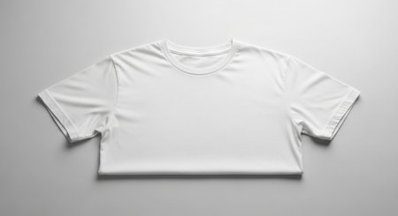 Blank white t-shirt mockup on gray background, front viewの素材