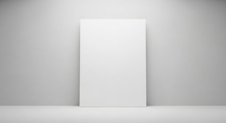 Blank white poster mockup on gray wall, 3D renderingの素材