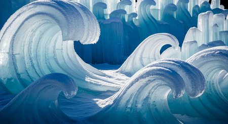 Ice sculpture on frozen lake Baikal in winter, Siberia, Russiaの素材