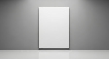 Blank white poster mockup on gray wall. 3D renderingの素材