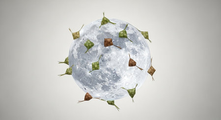 3D rendering of a full moon with green leaves on a white backgroundの素材