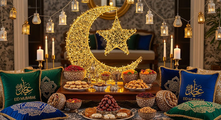 Dessert table in moroccan restaurant. Ramadan Kareem celebrationの素材
