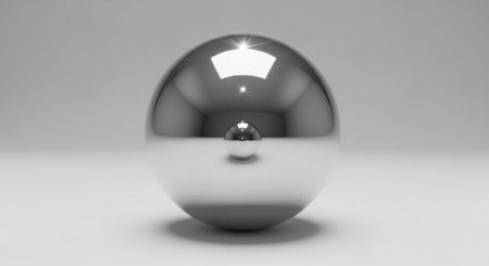 3d rendering of a silver ball in white studio background, computer generated imagesの素材