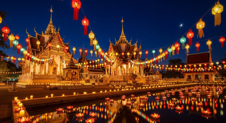Temple in the evening at Wat Phra Kaew, Bangkok, Thailandの素材
