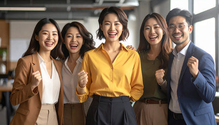 Group of happy business people in office. Successful business team concept.の素材