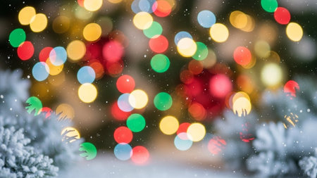 Christmas background with bokeh defocused lights and snowflakesの素材