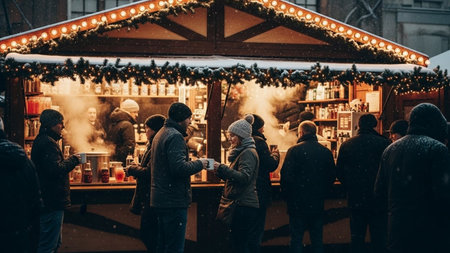 Unidentified people at the christmas market in Frankfurt, Germany.の素材