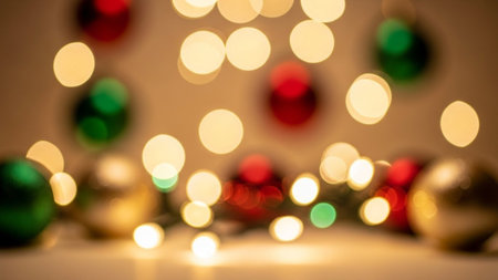 abstract background with bokeh defocused lights and christmas ballsの素材