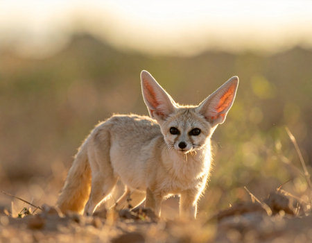 Fennec fox (Vulpes vulpes) in sunset lightの素材