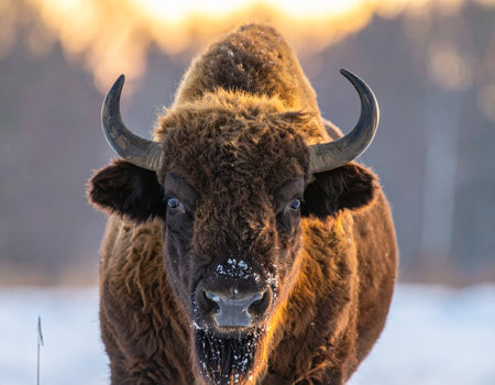 European Bison (Bison bonasus) in winter, Czech Republicの素材