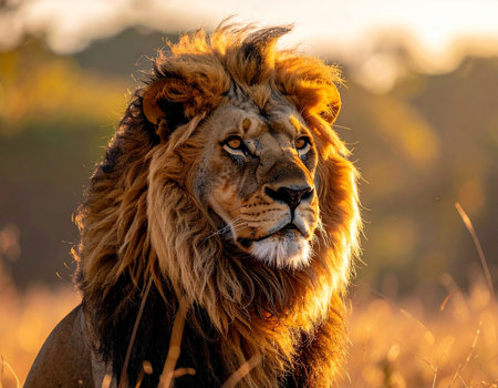 Portrait of a lion in the Masai Mara National Park in Kenyaの素材