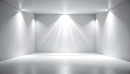 White empty room with spotlights on the wall. 3D renderingの素材