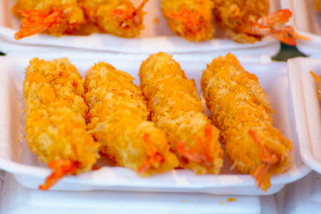 Fried shrimp coated with bread crumbsの写真素材